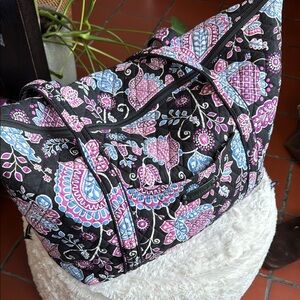 Vera Bradley Black and Purple Floral Tote Bag Quilted Carry On